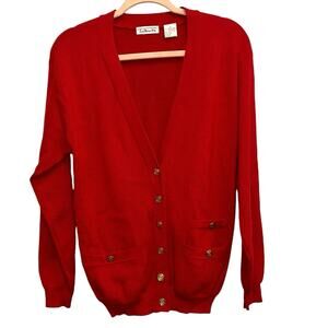 Vintage Talbots Red Wool Cardigan Sweater Classic Button Front Small